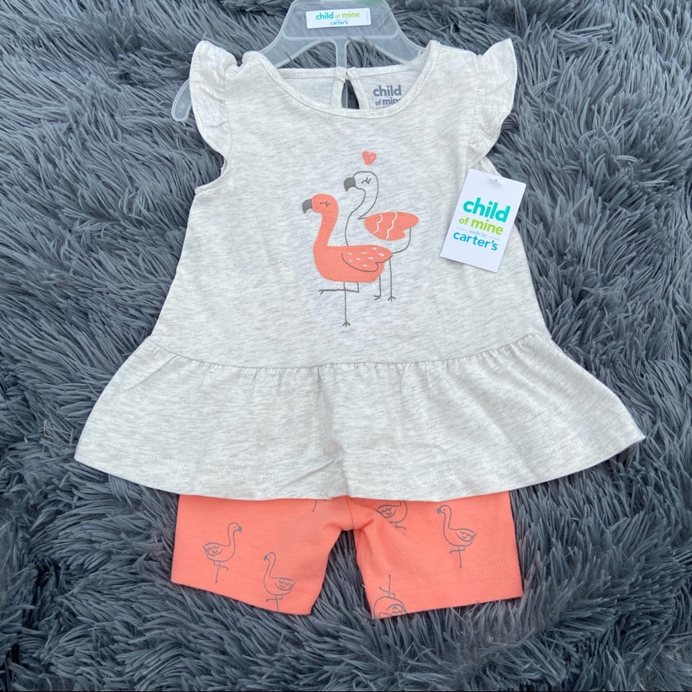 New Baby Girl 6-9 Month 2 Pc Flamingo Outfit